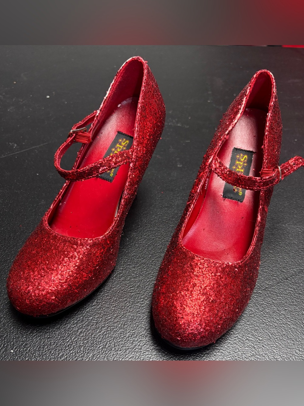 Spirit Red Glitter Mary Jane Heels for Women
